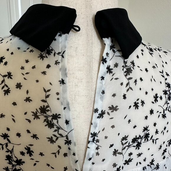 Cece Black White Floral print Sleeveless Collar Blouse Casual Tops M - Picture 6 of 6